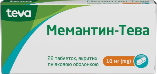 МЕМАНТИН-ТЕВА таблетки, вкриті плівковою оболонкою, по10 мг, по 14 таблеток у блістері, по 2 блістери у картонній коробці